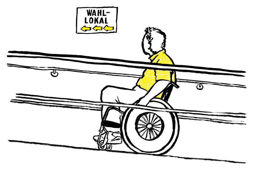 Rollstuhlfahrer auf dem Weg zum Wahllokal