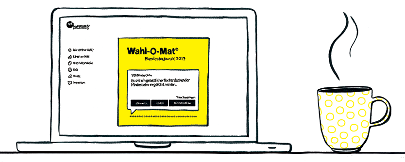 Illustration Wahl-O-Mat auf Laptop