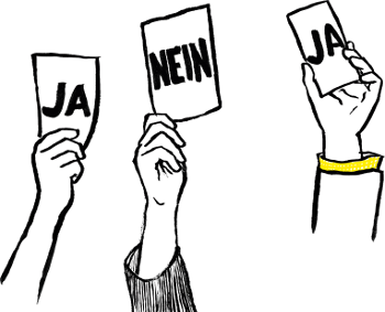 Illustration Karten mit Aufschrift „Ja“ und „Nein“